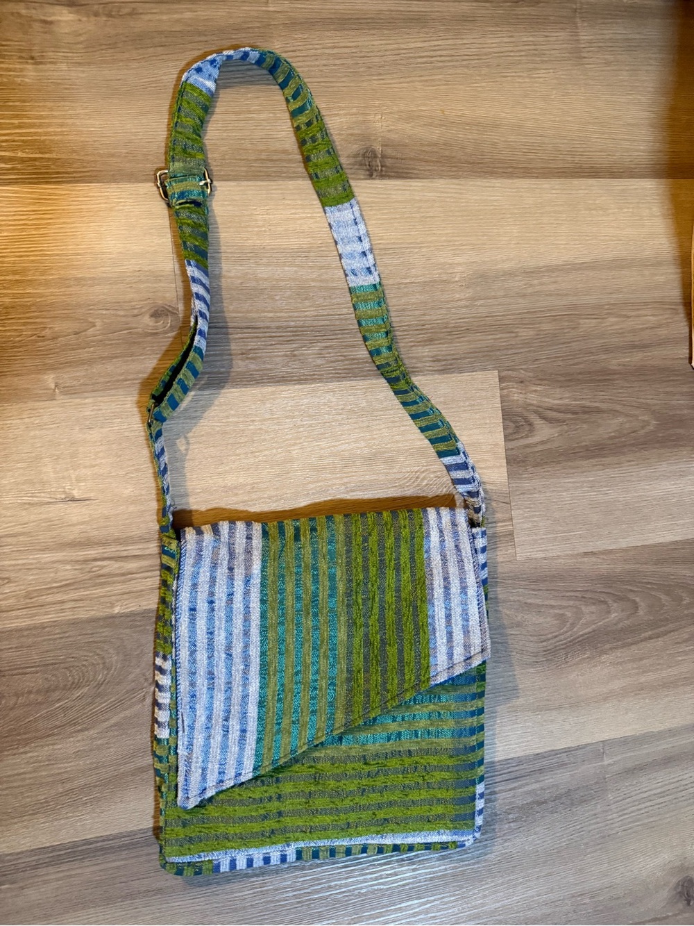 Handmade Green Striped Crossbody Bag - Unbranded